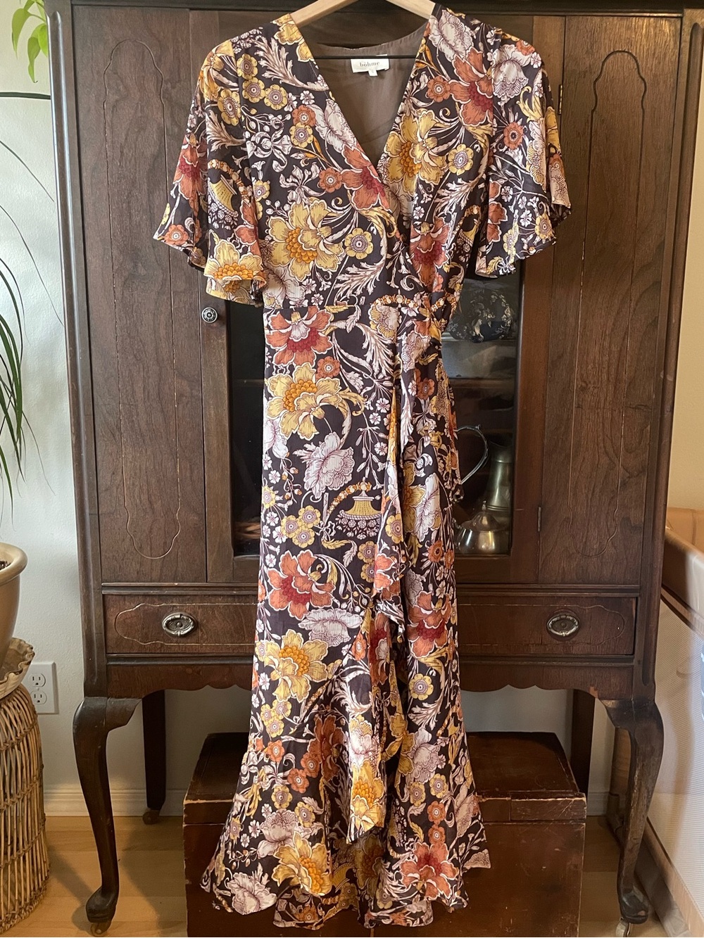 Stunning Autumn Floral Midi Wrap Dress Bohme